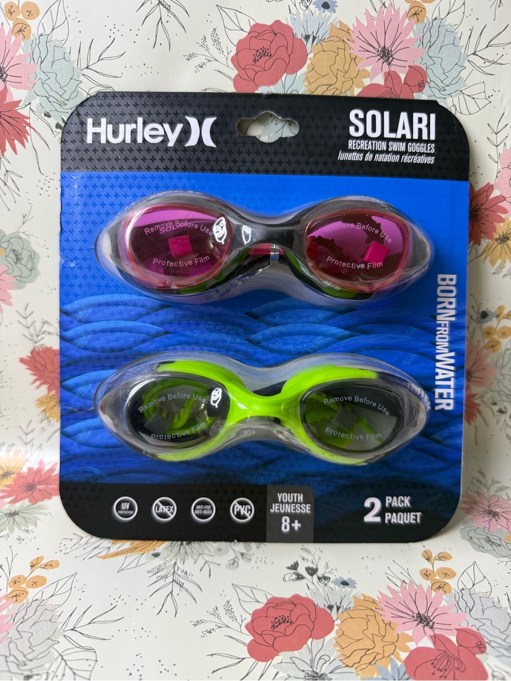 Hurley Kids Swim Goggles 2-Pack in Pink and Neon Green